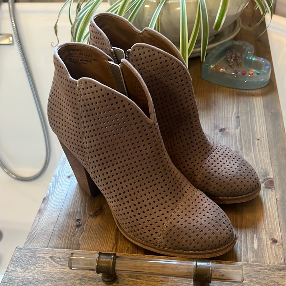 Brown Ankle Booties with Textured Design
